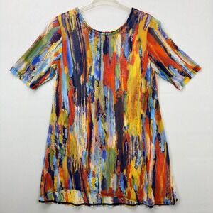 Unbranded Tunic Top Womens Medium Abstract Multicolor Mesh Short Sleeve Regular